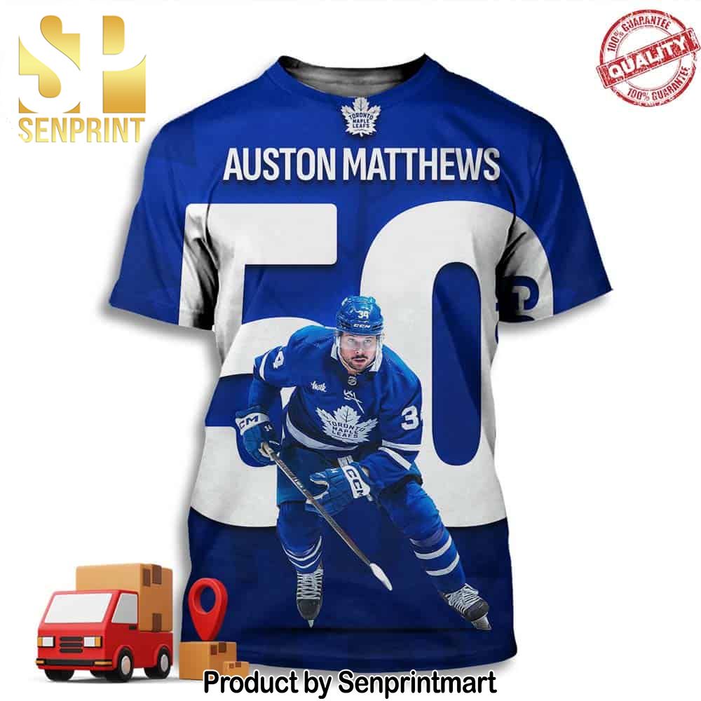 50 Goals For Auston Matthews Number 34 Player In NHL History Hit 50 Goals In Season Full Printing Shirt – Senprintmart Store 3222