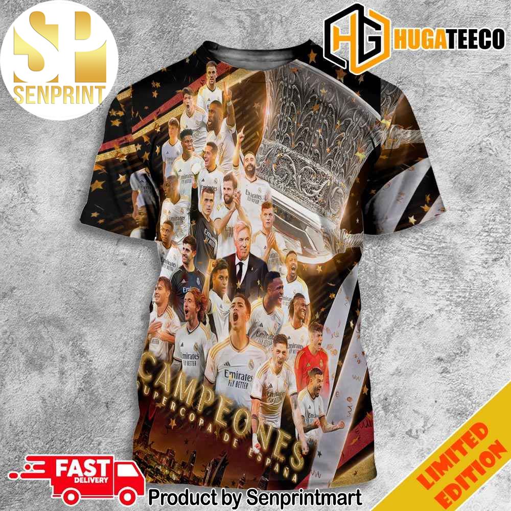 Campeones Supercopa De Espana Real Madrid FC Spanish Super Cup Final Champions Celebrations All Over Print T-Shirt – Senprintmart Store 3342