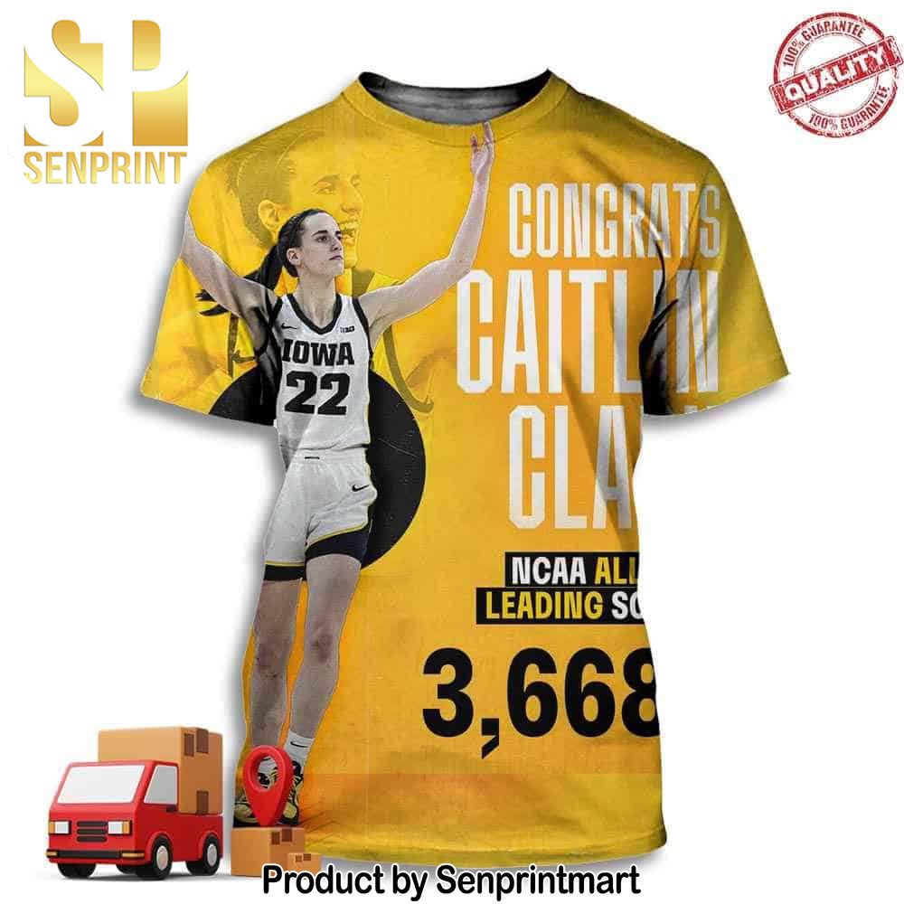 Congrats Caitlin Clark 22 NCAA All-time Leading Scorer 3668 Points Full Printing Shirt – Senprintmart Store 3102