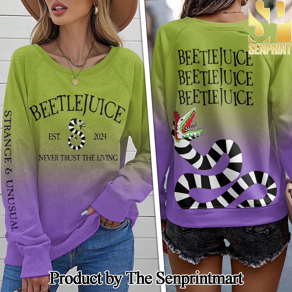 Beetlejuice EST 2024 Never Trust The Living Gift Ideas For Fans Wool Holiday Sweater SEN3050