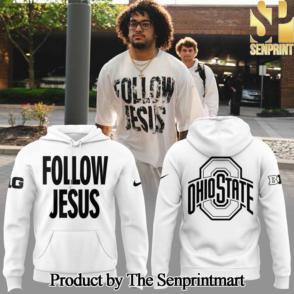 Ohio State Buckeyes Follow Jesus White Hoodie 2024 SEN3133