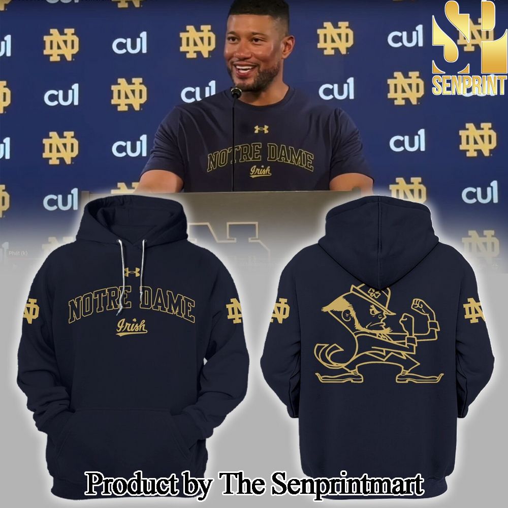 NCAA Notre Dame Coach Marcus Freeman Navy Gold Hoodie SEN0225