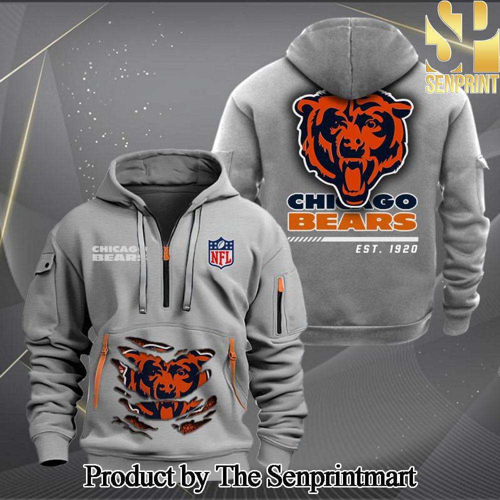 Chicago Bears All Over Print 3D Quarter Zip Hoodie SEN0656