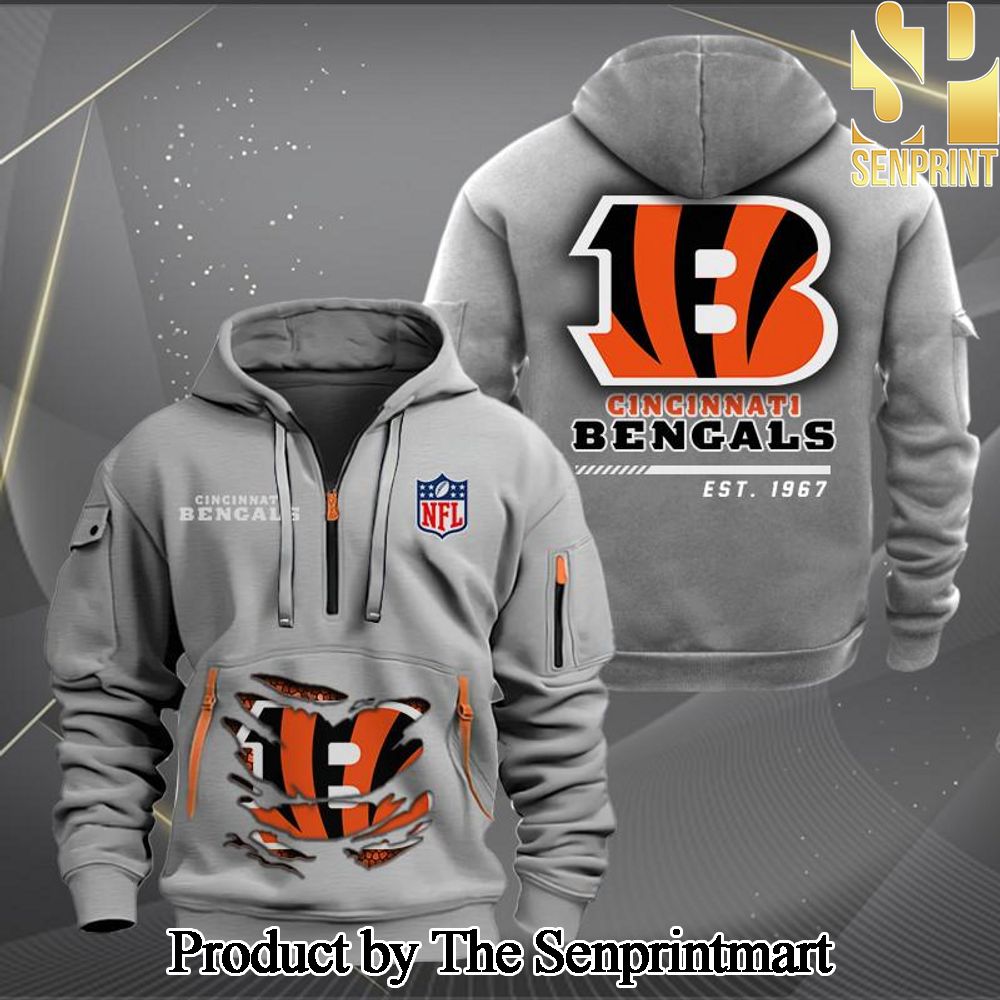 Cincinnati Bengals Full Printing 3D Quarter Zip Hoodie SEN0653