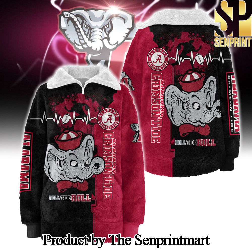 Alabama Crimson Tide For Fans Full Printing Borg Fleece Sweatshirt With Half Zip SEN1714