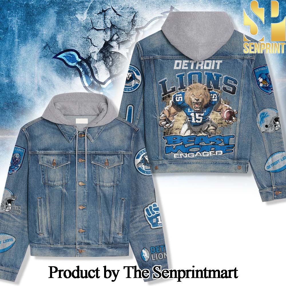 Detroit Lions For Sport Fans All Over Print Hooded Denim Jacket SEN1824