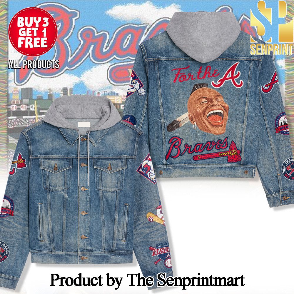 Atlanta Braves New Fashion Full Printed Hooded Denim Jacket SEN1814