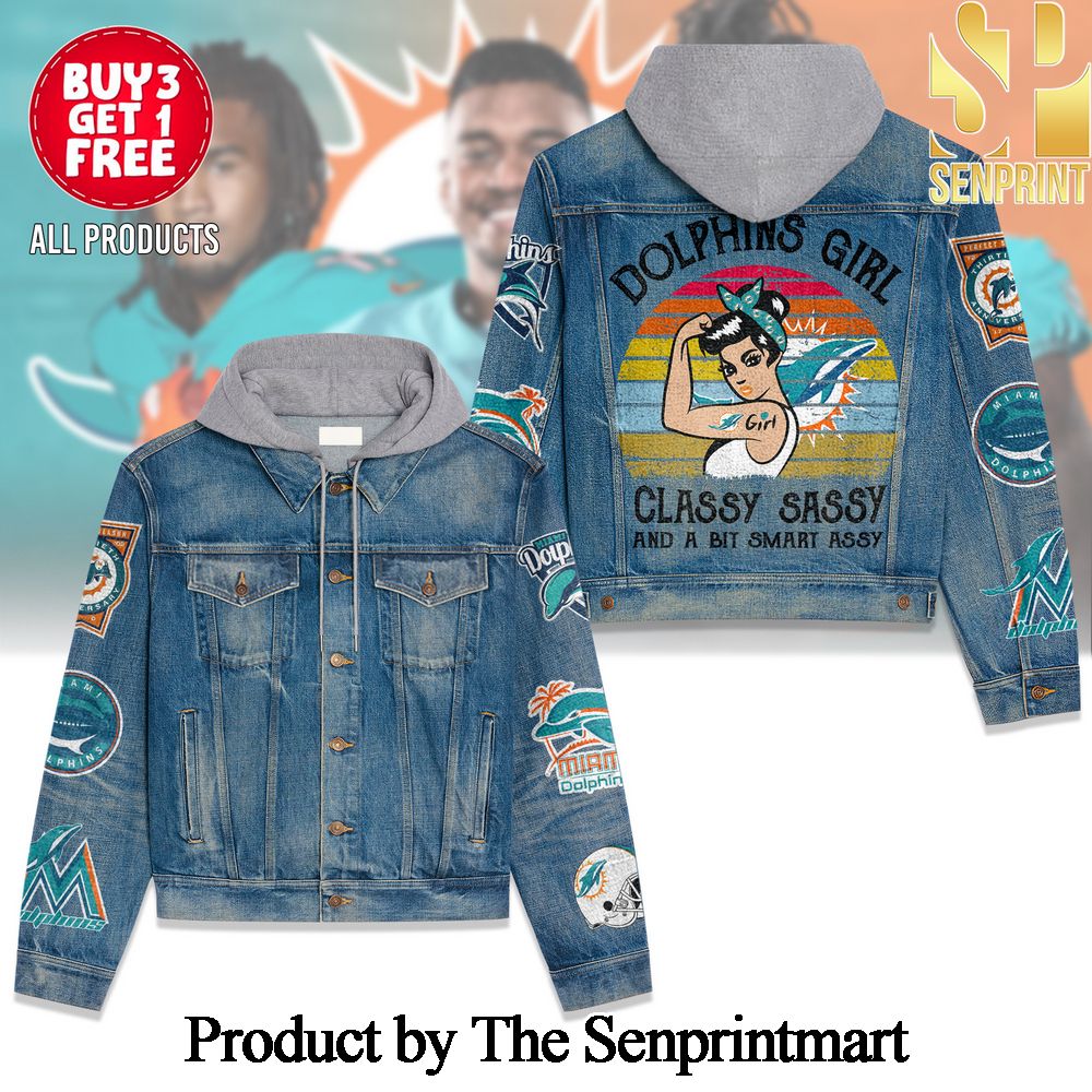 Miami Dolphins Cool Version Full Print Hooded Denim Jacket SEN1813