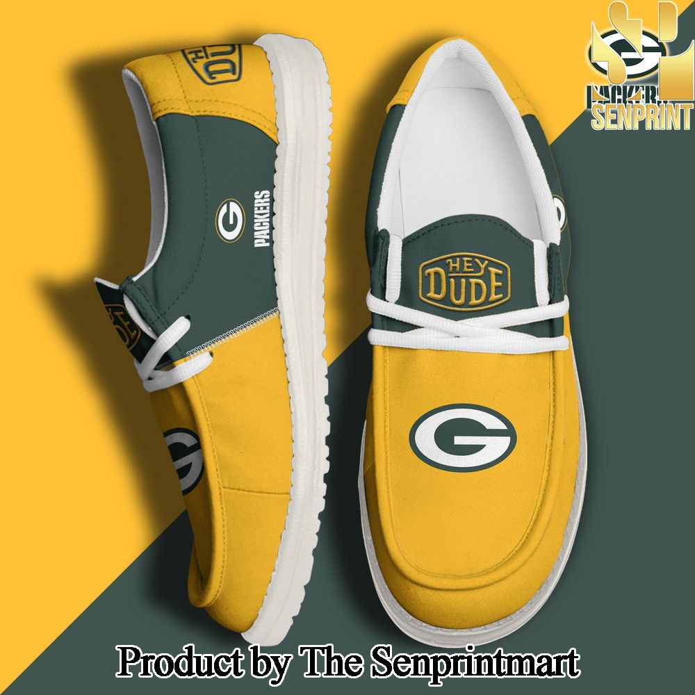 Green Bay Packers Football Hey Dude Canvas Loafer Shoes Custom Your Name Gifts For Fans SEN2421