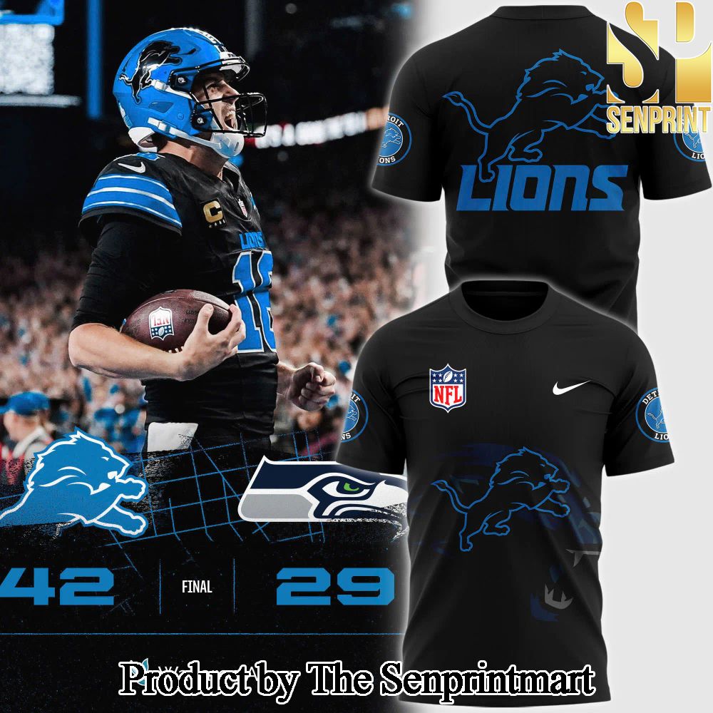 Detroit Lions Pro Standard Black Mash Up New Outfit Full Printed T-Shirt SEN0333