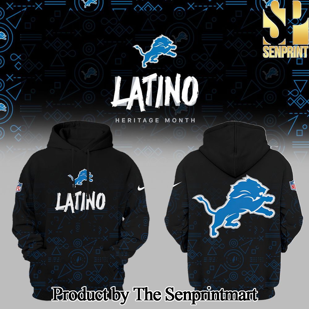 National Football League Detroit Lions Black Latino Heritage 2024 Sideline Club Pullover Hoodie SEN0434