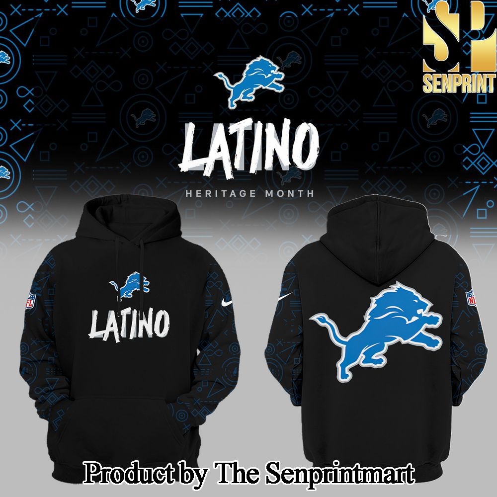 National Football League Detroit Lions Black Latino Heritage 2024 Sideline Club Pullover Hoodie SEN0435