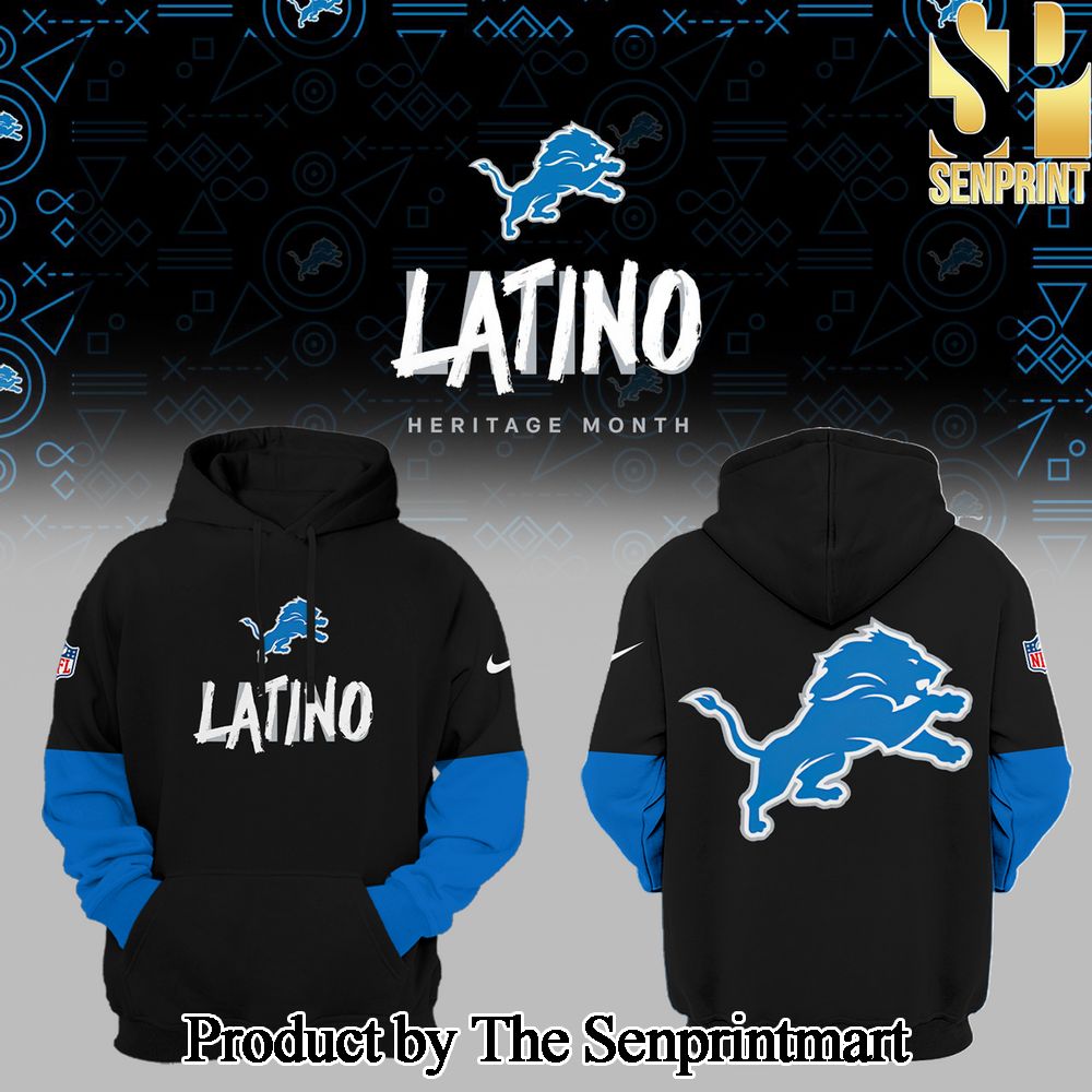 National Football League Detroit Lions Black Latino Heritage 2024 Sideline Club Pullover Hoodie SEN0436