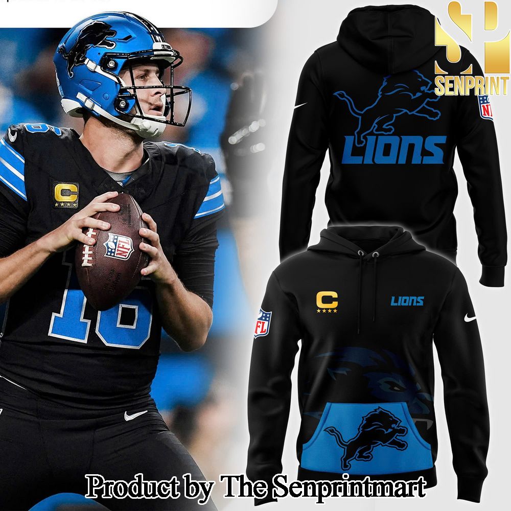 Black Detroit Lions Alternate Helmet Pattern Full Printed Pullover Hoodie SEN0708