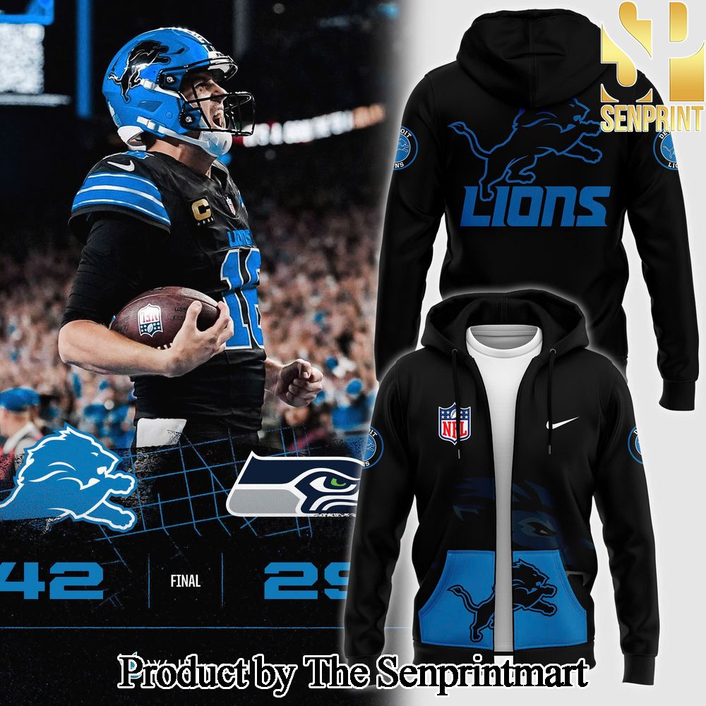 Black Detroit Lions Alternate Helmet Pullover Zip Hoodie SEN0710