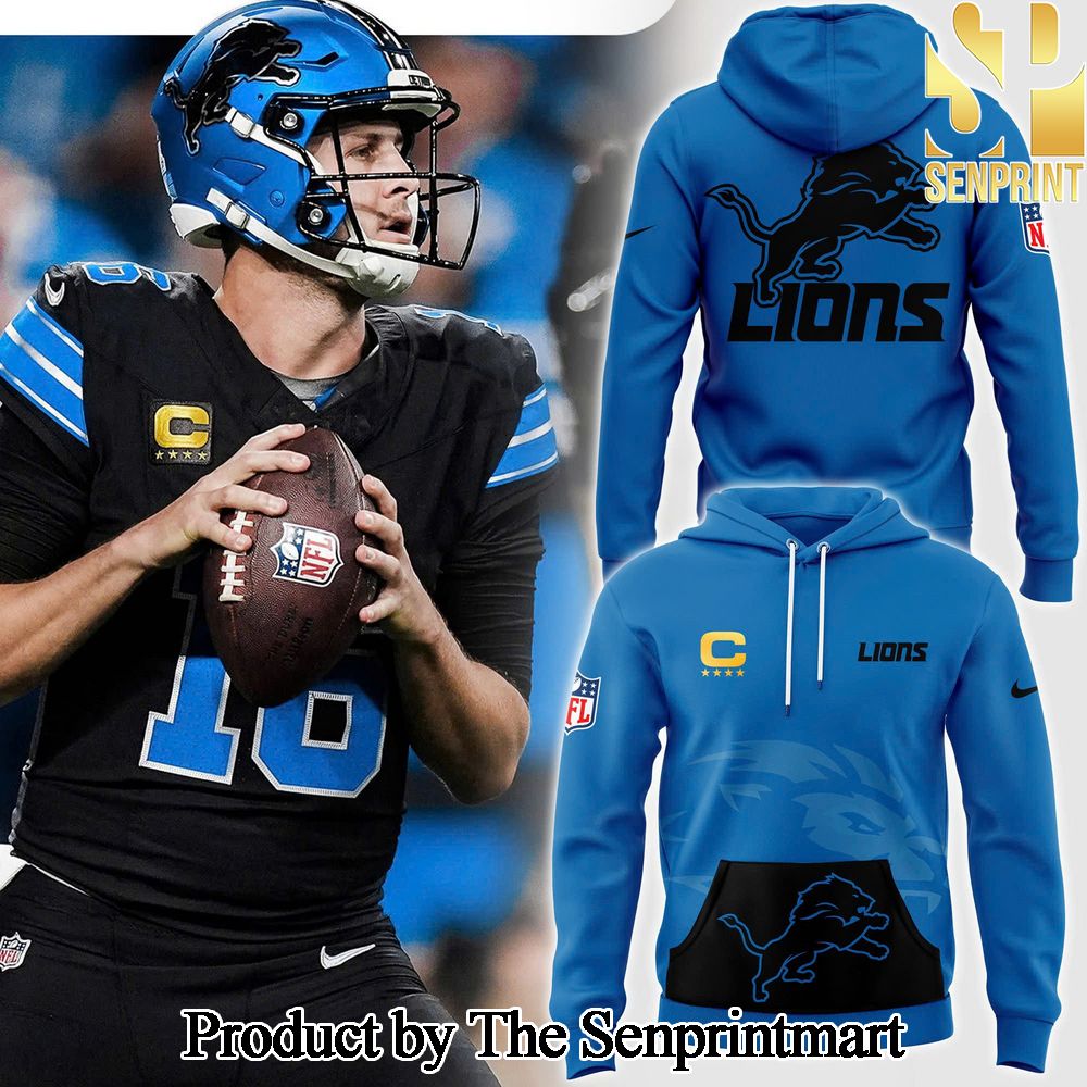 Blue Detroit Lions Alternate Helmet Pattern Full Printed Pullover Hoodie SEN0714