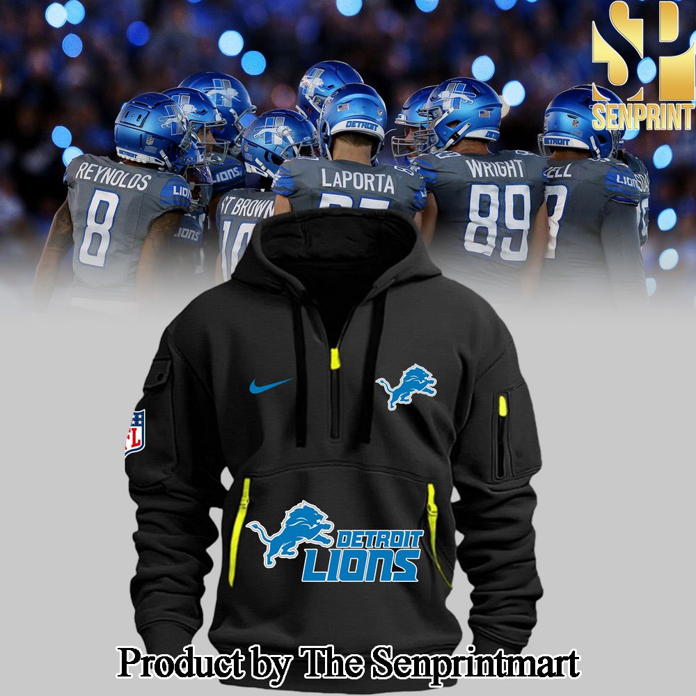 Detroit Lions Black Half Zip For Fans Full Printing Hoodie 2024 SEN0620