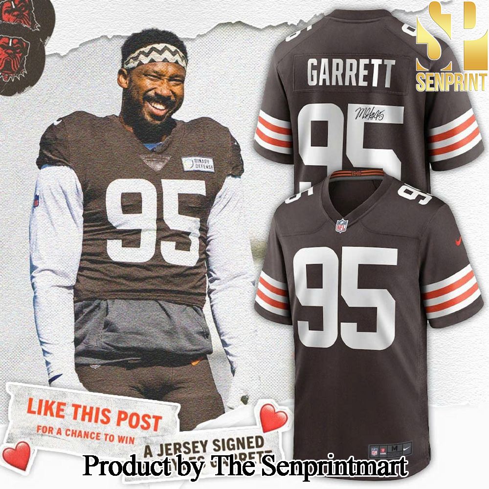 Cleveland Browns Myles Garrett Hand Signed Unique All Over Printed Jersey SEN0710