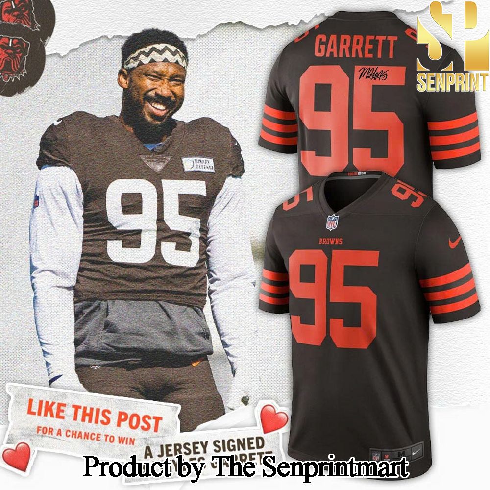 Cleveland Browns Myles Garrett Hand Signed Unique All Over Printed Jersey SEN0711