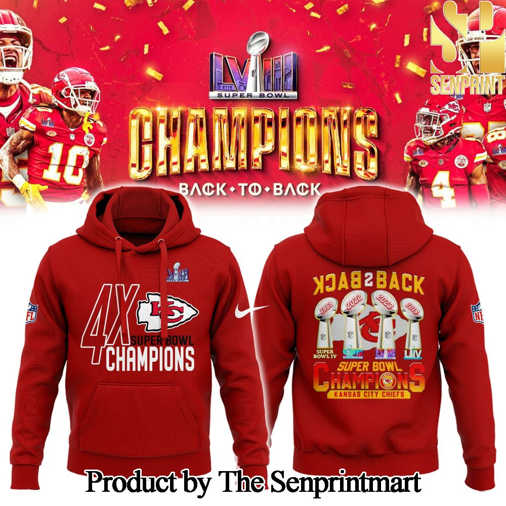 Kansas City Chiefs Super Bowl LVIII Champions Pattern Full Printed Hoodie SEN0804