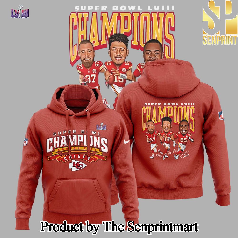 Kansas City Chiefs Super Bowl LVIII Champions Pattern Full Printed Hoodie SEN0805