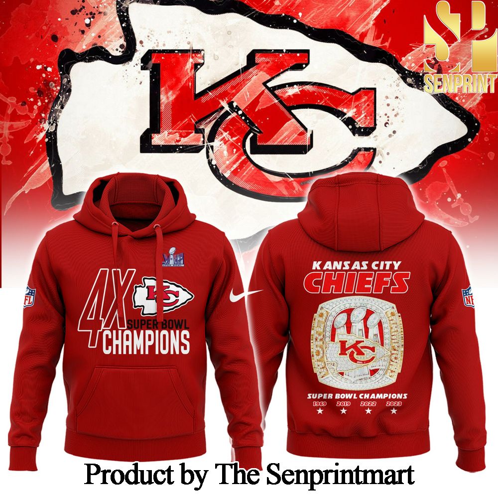 Kansas City Chiefs Super Bowl LVIII Champions Pattern Full Printed Hoodie SEN0806