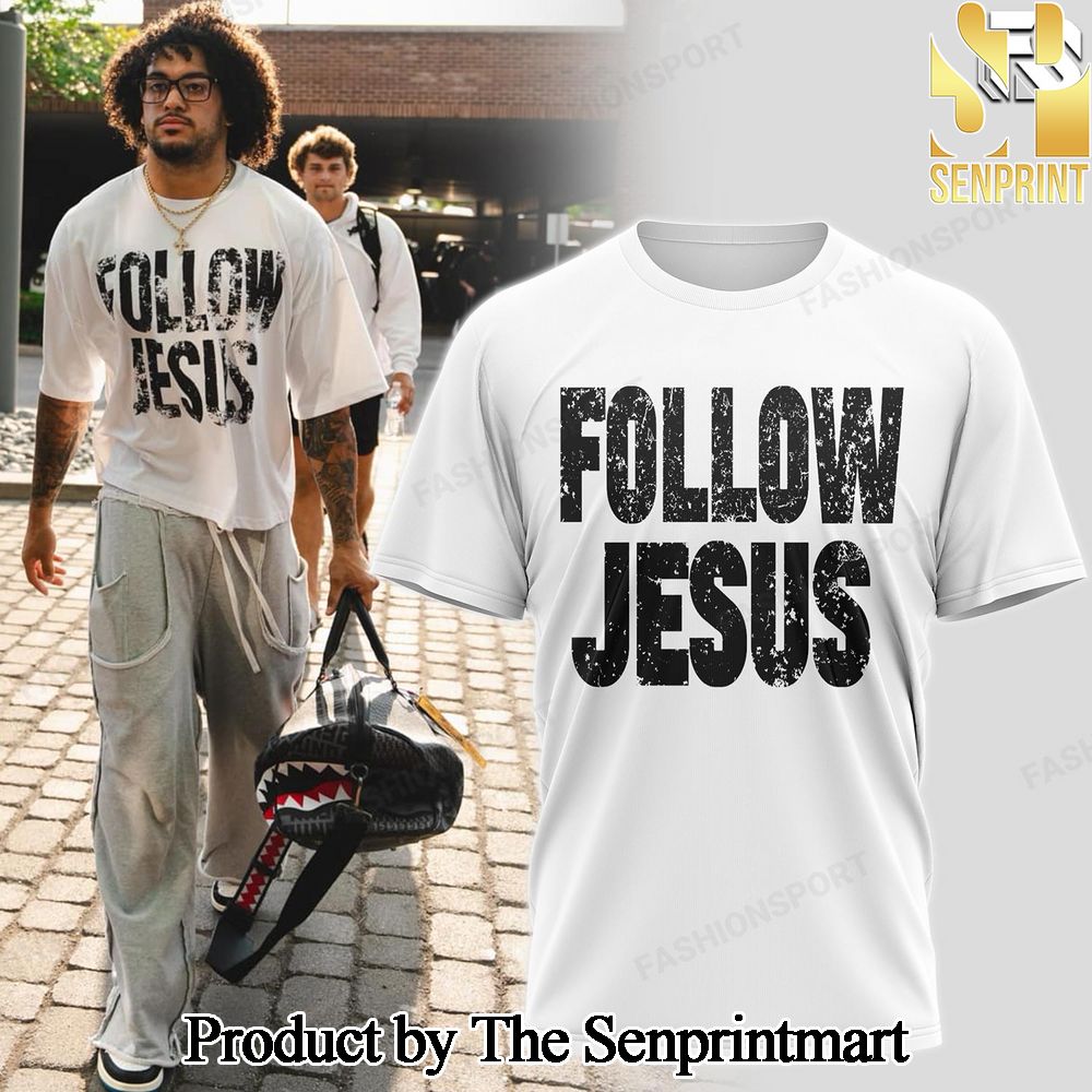 Ohio State Buckeyes Follow JESUS Red T-Shirt 2024 SEN1019