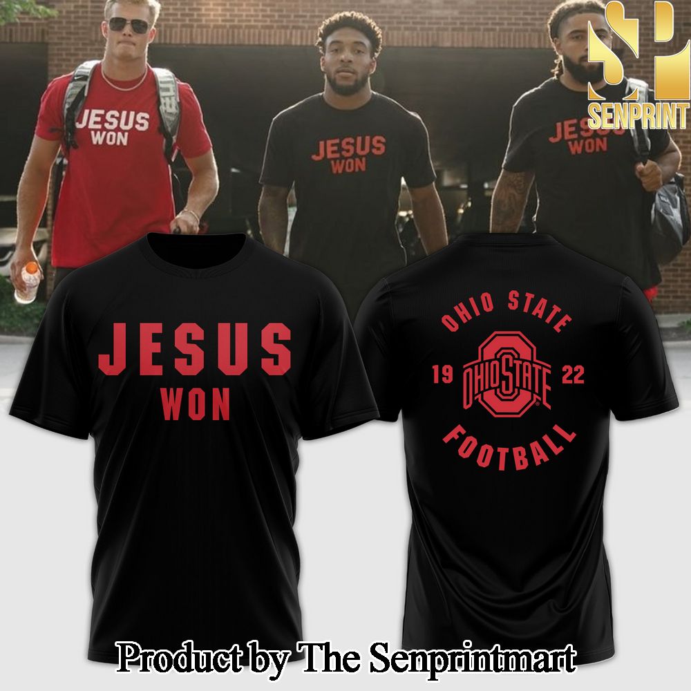 Ohio State Buckeyes JESUS WON Black Football For Sport Fans 3D Shirt SEN1022