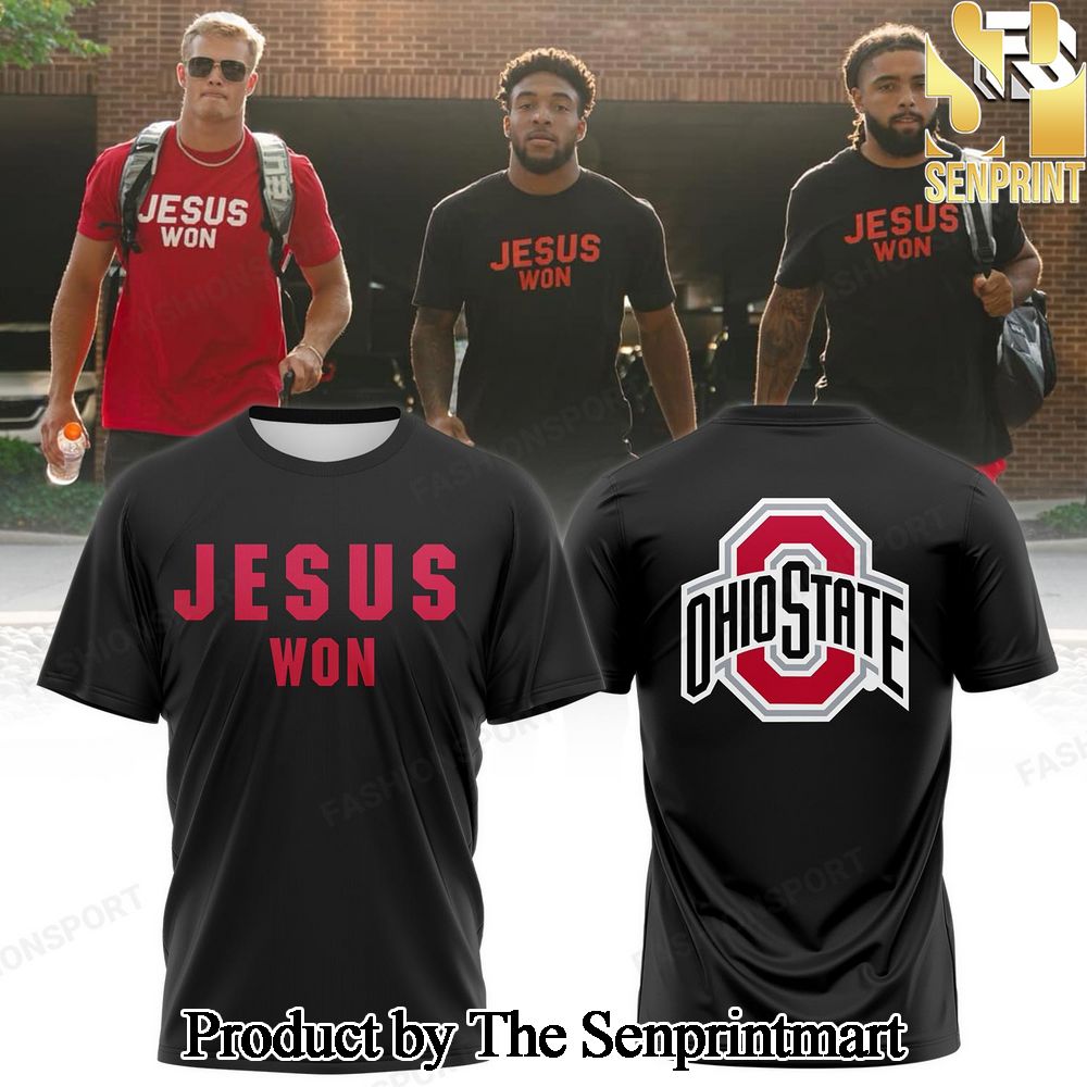 Ohio State Buckeyes JESUS WON Black For Sport Fans Full Printing T-Shirt 2024 SEN1031