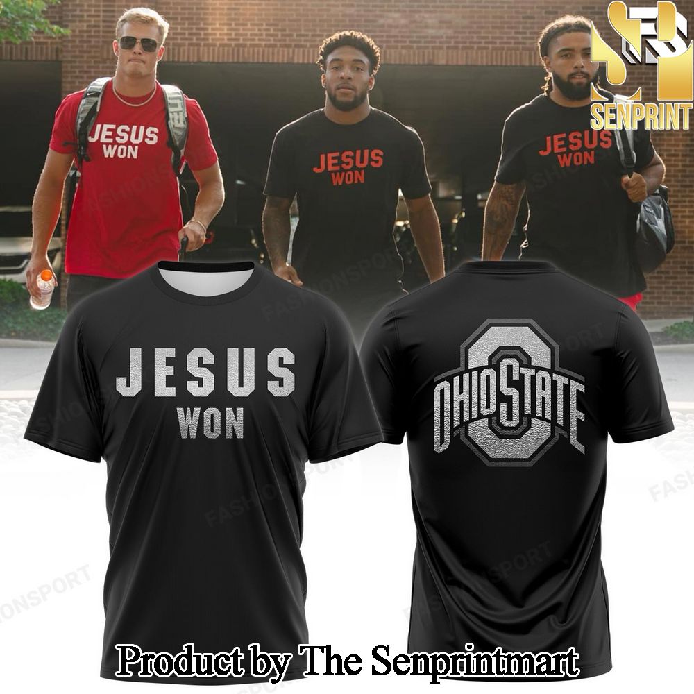 Ohio State Buckeyes JESUS WON Black T-Shirt 2024 SEN1027