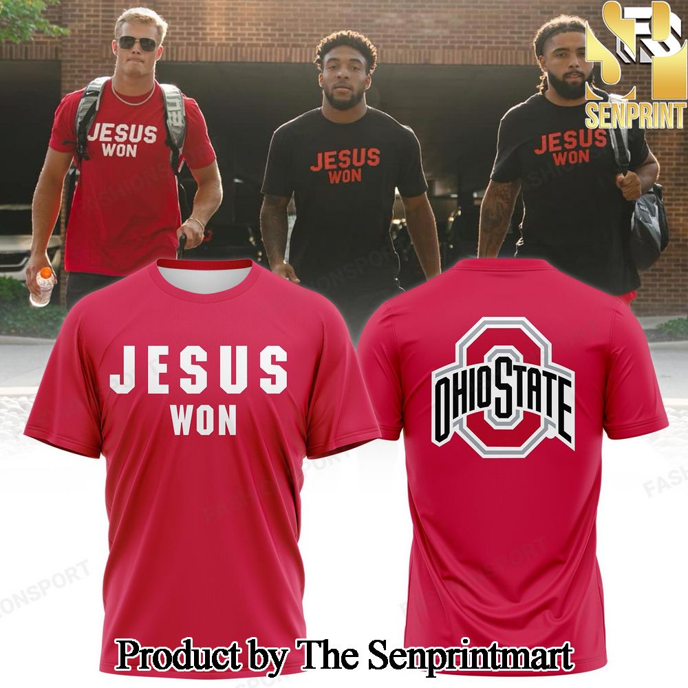 Ohio State Buckeyes JESUS WON Red T-Shirt 2024 SEN1026