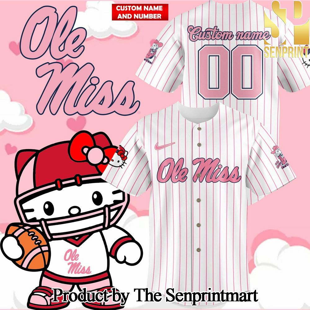 Ole Miss Rebels 2024 Hello Kitty 00 White and Pink Stripe Jersey SEN1318