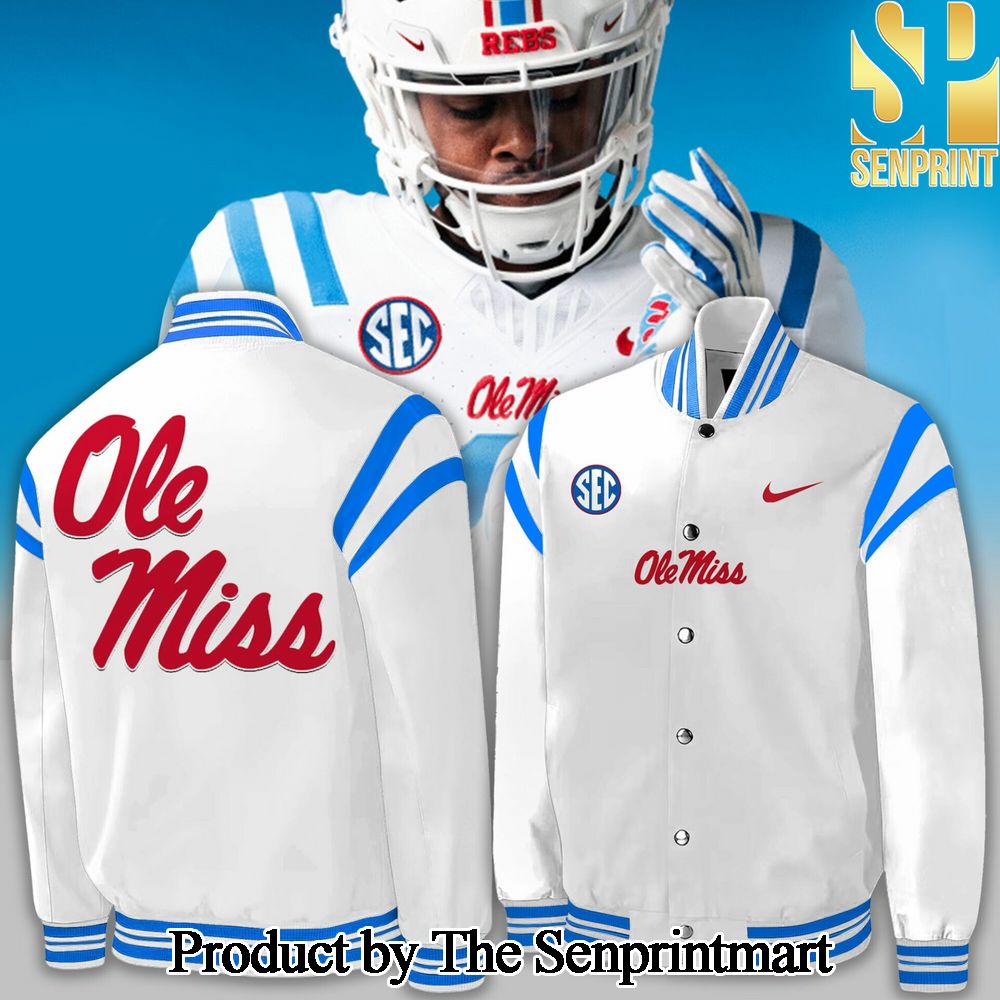 Ole Miss Rebels White and Powder Blue 2024 Bomber Jacket SEN1328