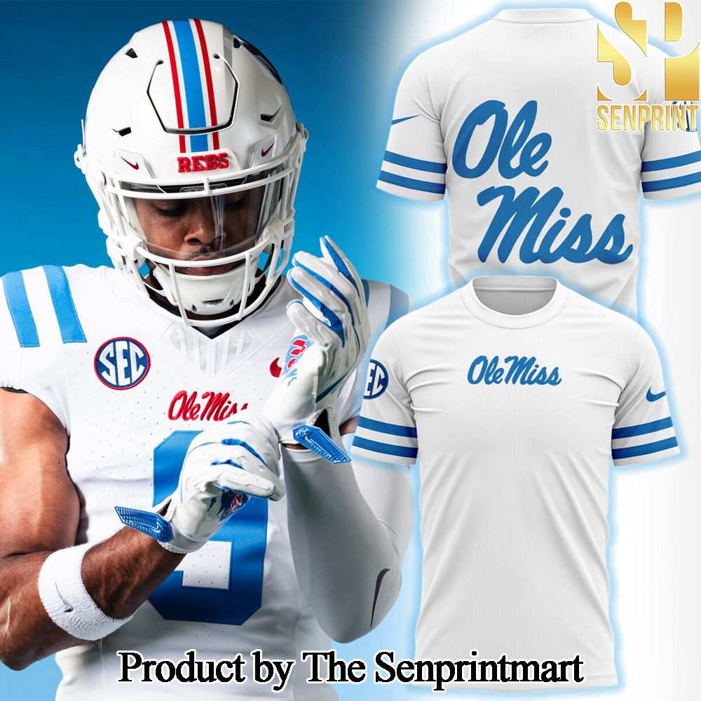 Ole Miss Rebels White and Powder Blue 2024 For Fans All Over Print Shirt SEN1340