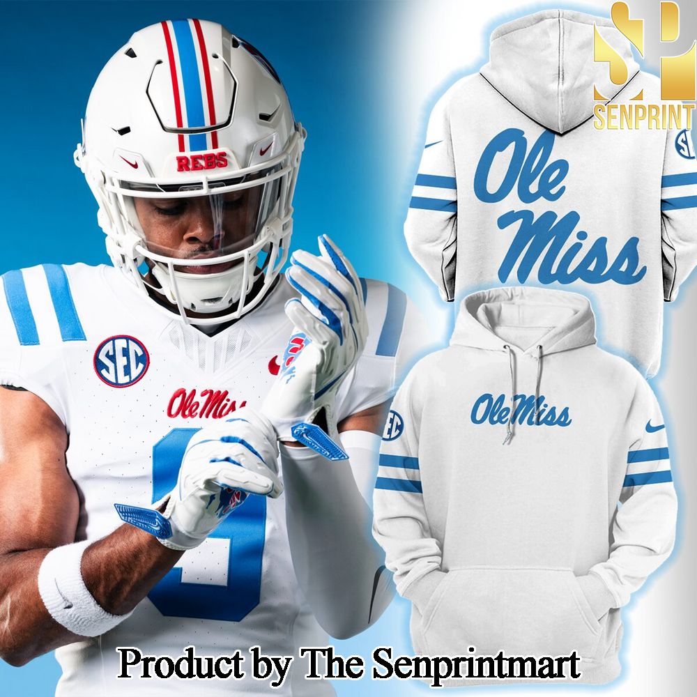 Ole Miss Rebels White and Powder Blue 2024 Gift Ideas All Over Printed Hoodie SEN1327