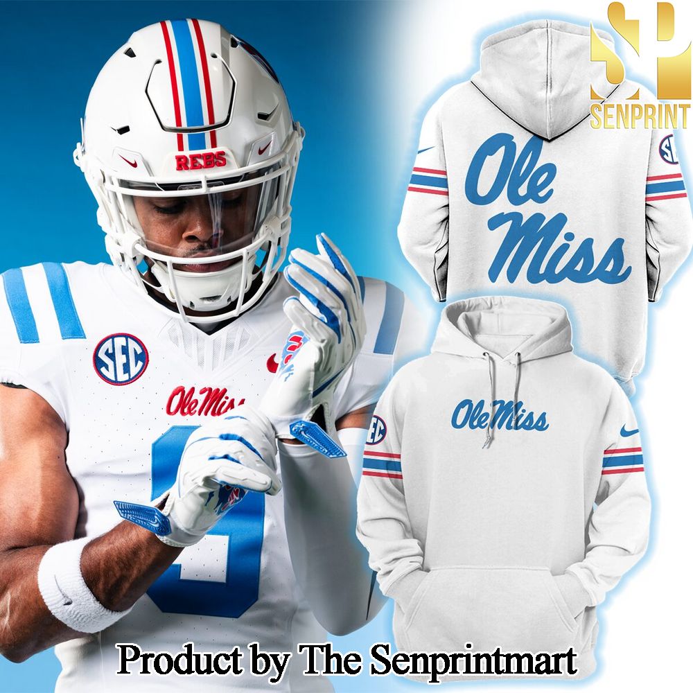 Ole Miss Rebels White and Powder Blue 2024 Gift Ideas All Over Printed Hoodie SEN1333