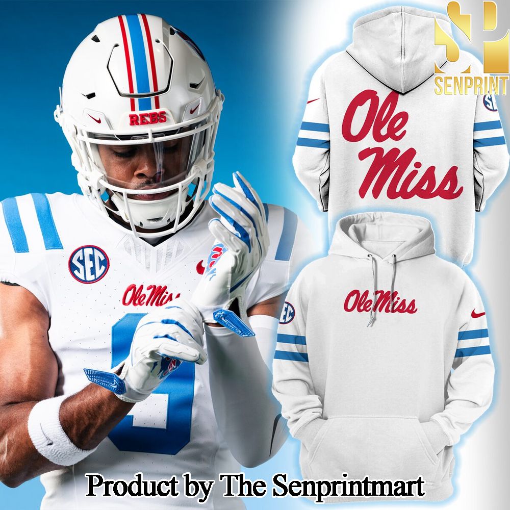 Ole Miss Rebels White and Powder Blue 2024 Gift Ideas All Over Printed Hoodie SEN1346