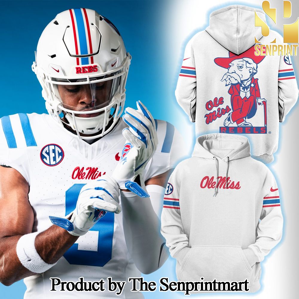 Ole Miss Rebels White and Powder Blue 2024 Gift Ideas All Over Printed Hoodie SEN1347