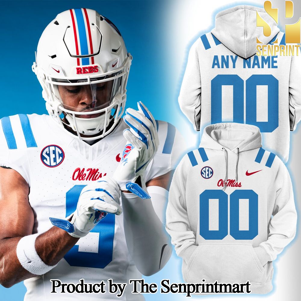 Ole Miss Rebels White and Powder Blue 2024 Gift Ideas All Over Printed Hoodie SEN1348