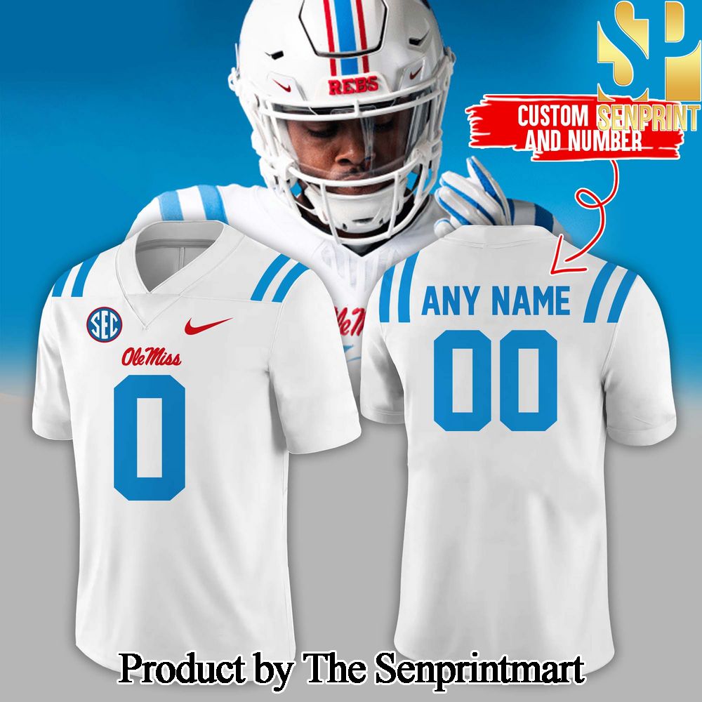 Ole Miss Rebels White and Powder Blue Custom Jersey SEN1336