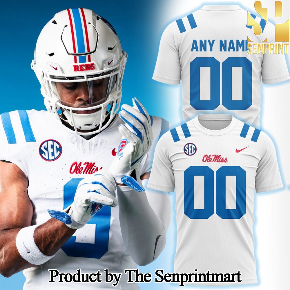 Ole Miss Rebels White and Powder Blue Custom Name For Fans All Over Print Shirt SEN1343