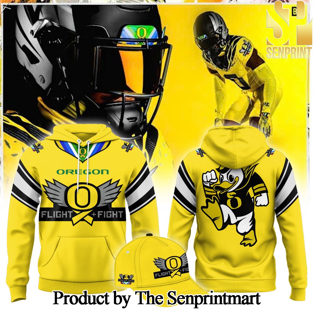 Oregon Ducks Storm Out Cancer For Sport Fans 3D Combo Hoodie and Cap SEN0915