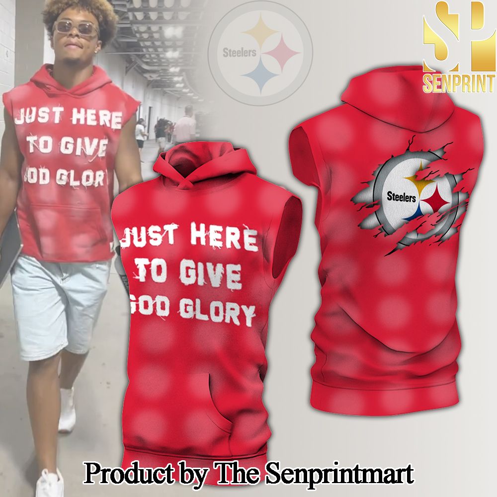 Pittsburgh Steelers Just Here To Give God Glory Sleeveless Hoodie SEN1067