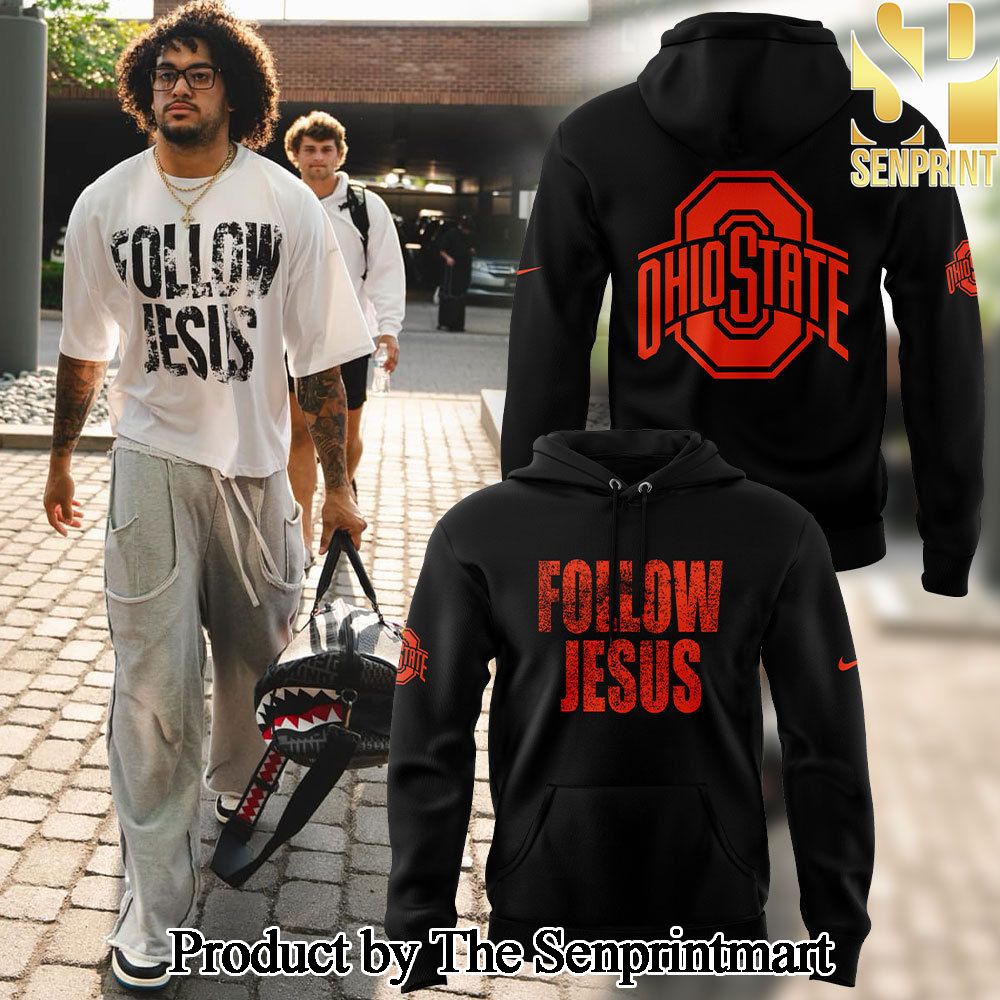 Ohio State Buckeyes FOLLOW JESUS Hoodie and Pants and Cap Set 2024 SEN0978