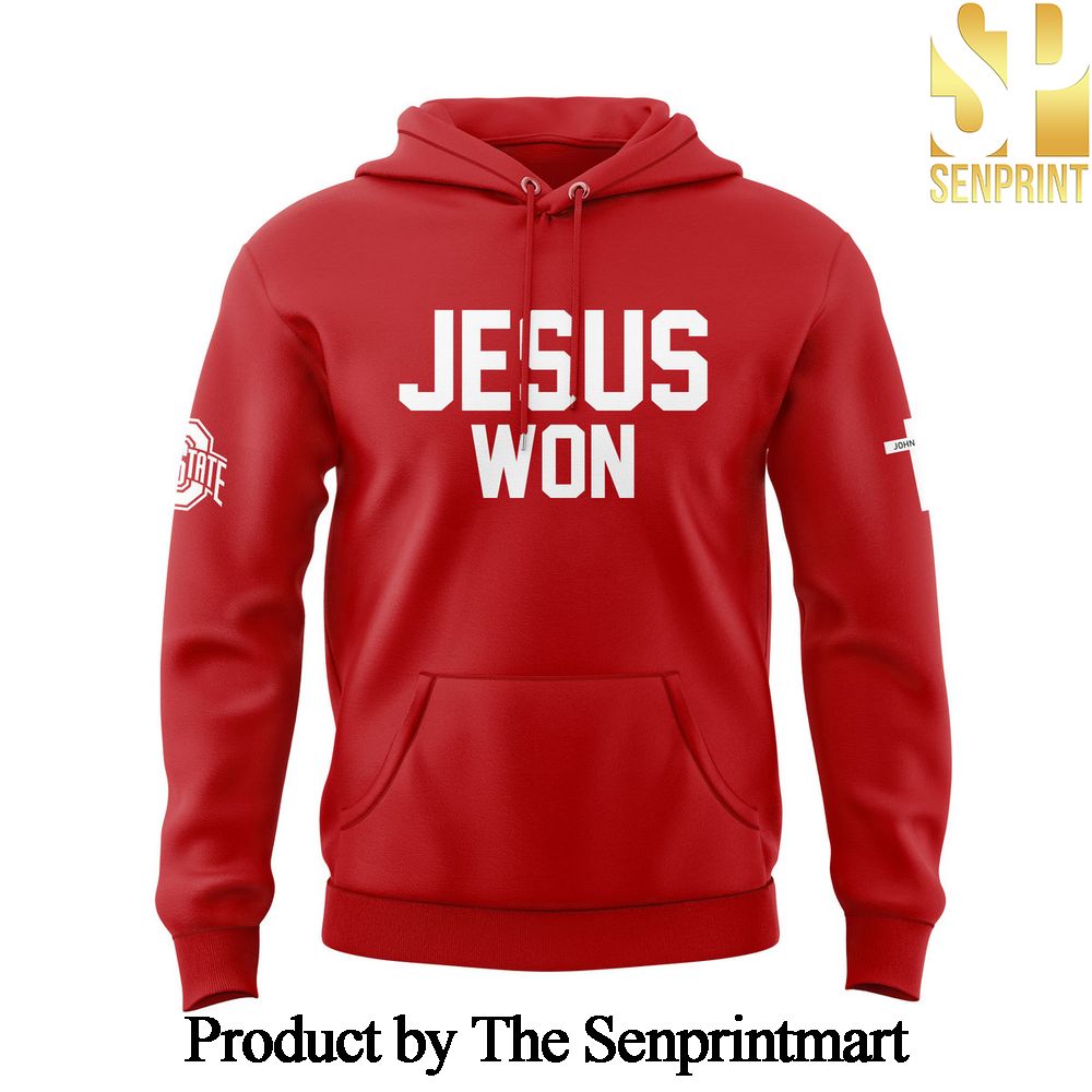 Ohio State Buckeyes Football JESUS WON Hoodie and Pants and Cap Set 2024 SEN0991