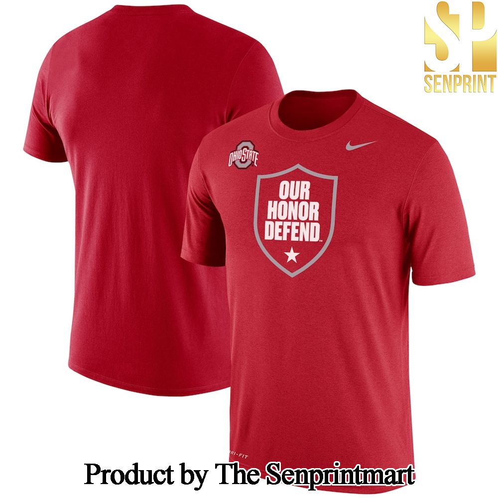 Ohio State Buckeyes Our Honor Defend Red Tshirt and Pants and Cap Set 2024 SEN1011