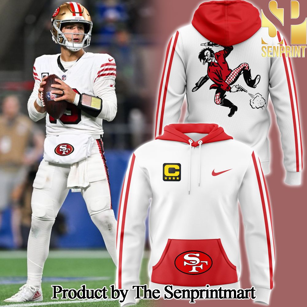 San Francisco 49ers White For Sport Fans Full Printing Throwback Hoodie SEN1413