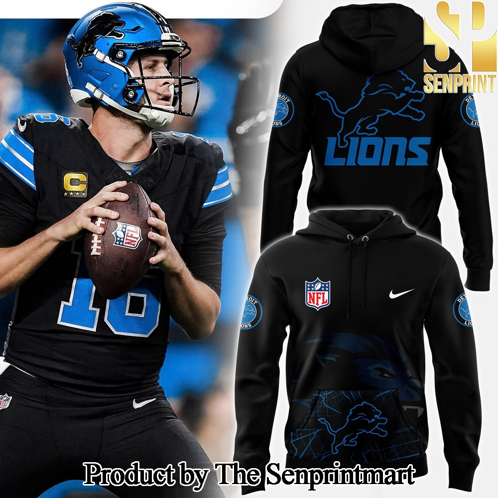 Full Black Detroit Lions Alternate Helmet Gift Ideas Full Print Pullover Hoodie SEN2040