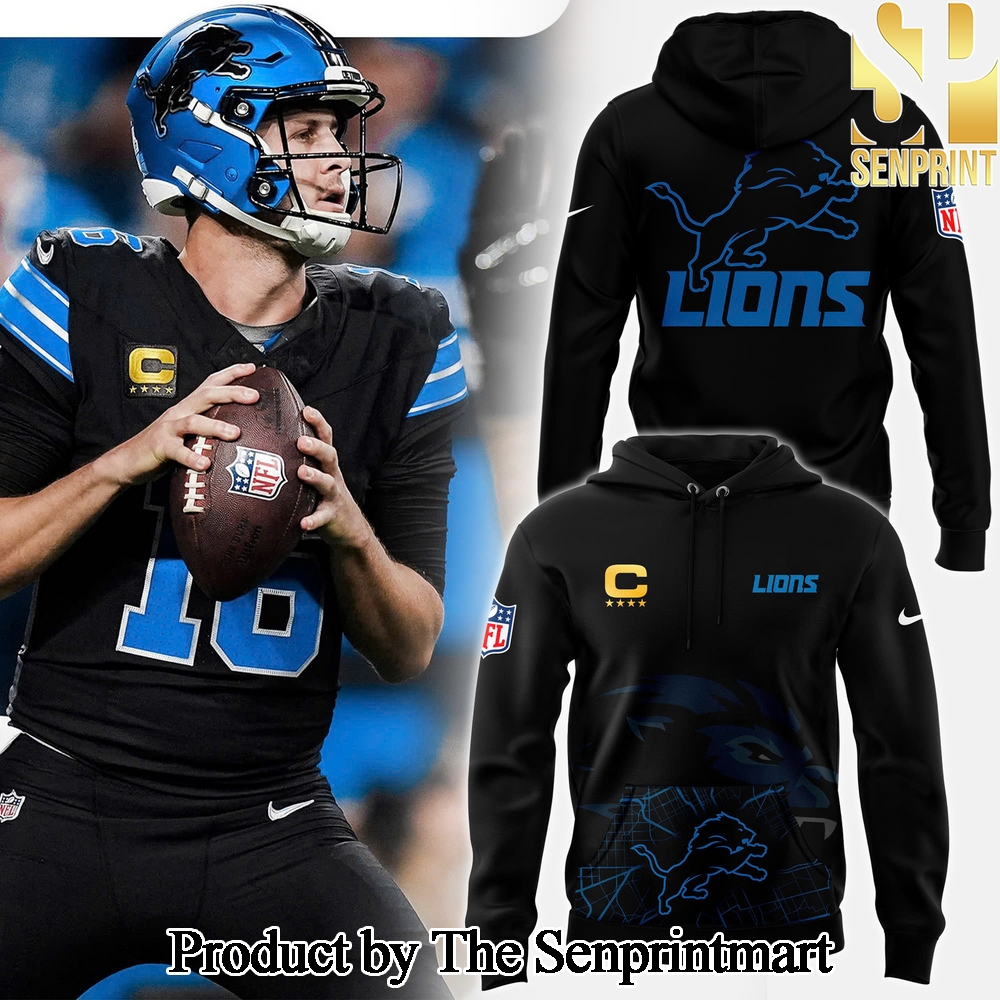 Full Black Detroit Lions Alternate Helmet Gift Ideas Full Print Pullover Hoodie SEN2043