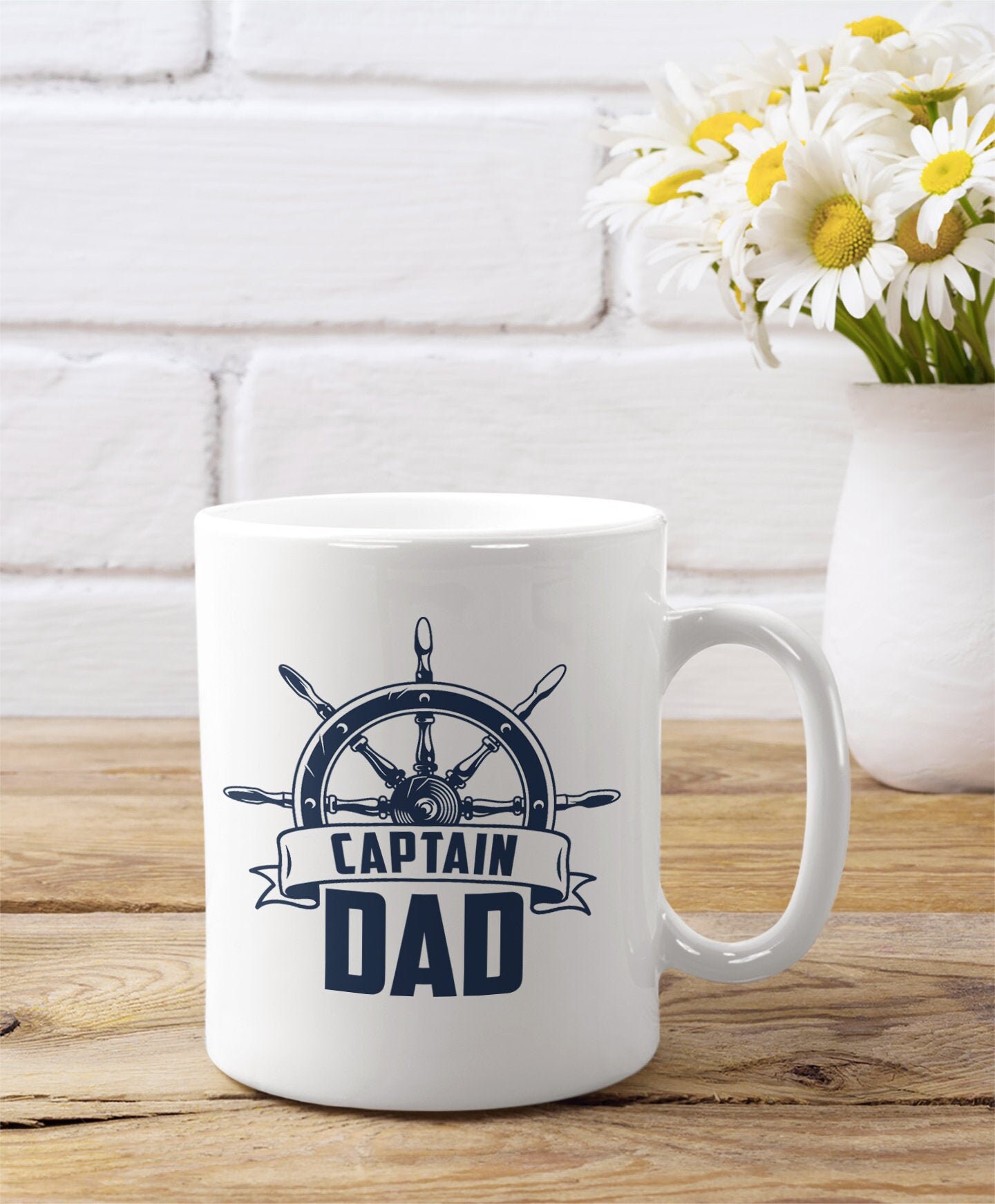 Captain Dad Mug, Funny Meaningful Father’s Day Gift for Dad Sea Mariner Boat Master Shipmaster, Personalized Ceramic Coffee Tea Cup